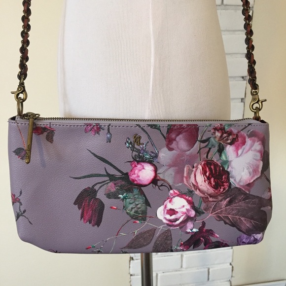 Elliott Lucca Handbags - Elliott Lucca Floral Crossbody Clutch Grey Roses